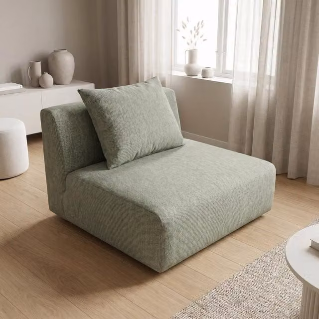 Abakus Direct Tokyo Single Seat Lounge Chair in Anthracite Grey Basket Weave Fabric with Natural Bamboo Frame – 1