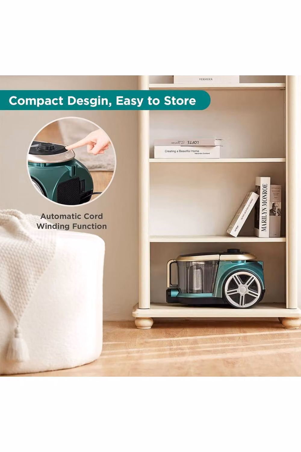 Living and Home Multicolour Bagless Canister Vacuum Cleaner with 2.2 L Capacity, 22KPA Suction, 3 Heads and Washable HEPA Filter for Carpets and Hard Floors – 6