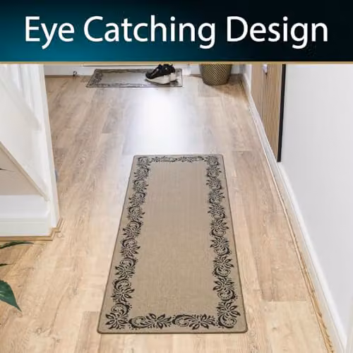 JVL Elegance Machine Washable Non-Slip Entrance Runner Doormat, Floral Design, Sand, Black and Beige, W: 50 cm, L: 150 cm – 4