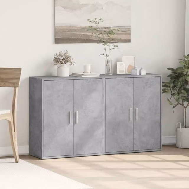Berkfield Home Set of 2 Modern Sideboards in Concrete Grey, Engineered Wood, W/D/H: 60 x 31 x 70 cm – 1