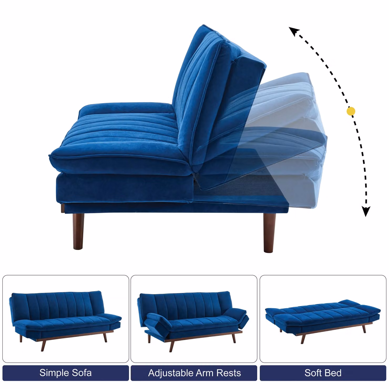 Bravich LTD Mondaine 3 Seater Click Clack Sofa Bed in Navy Blue Velvet – 7