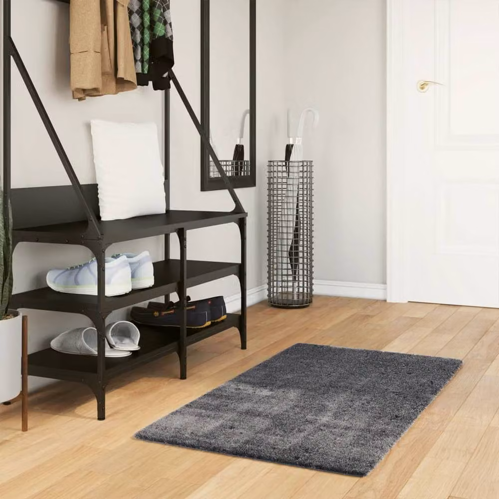 Berkfield Home Round Short Pile Soft and Washable Anthracite Grey Rug, Diameter: 60 cm – 2