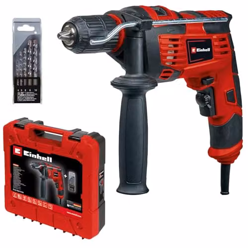 Einhell TC-ID 720/1E 720W Electric Impact Drill with Bit Set and Case in Black and Red – 2