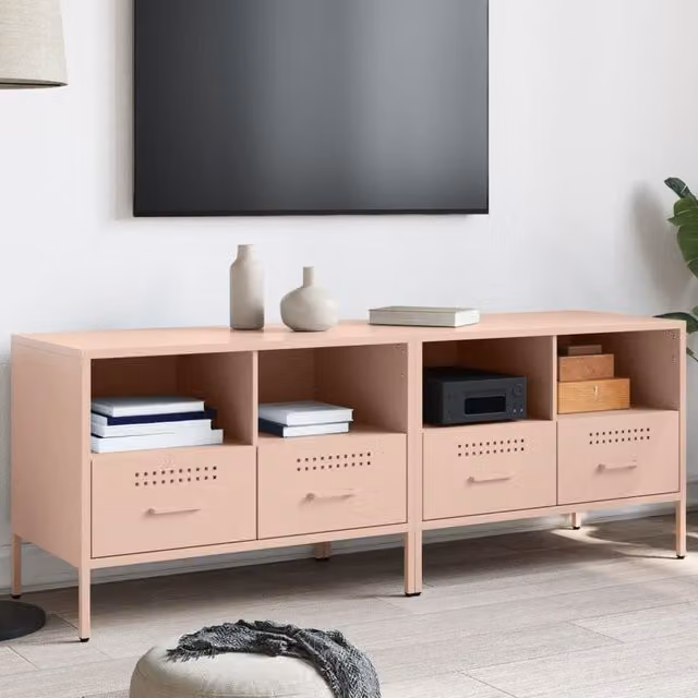 Berkfield Home Set of 2 Pink Industrial Metal TV Cabinets, W/D/H: 68 x 39 x 50.5 cm
