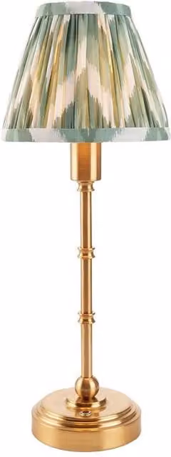 Netlighting Burley Rechargeable LED Table Lamp with Green Fabric Zigzag Shade and Gold Brass Base