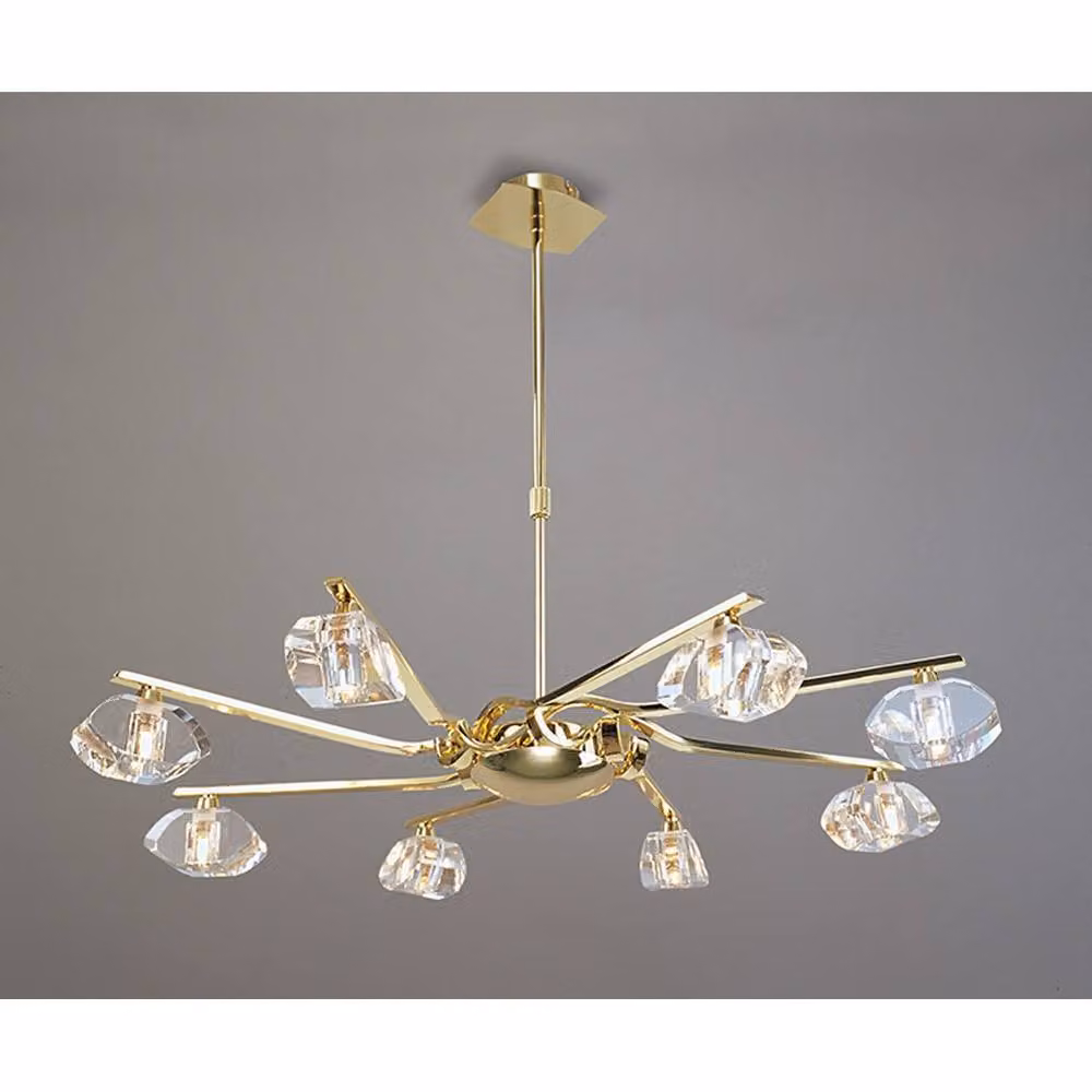 Netlighting Alfa 8 Light G9 Pendant Lamp in Polished Gold Brass with Crystal Details – 2
