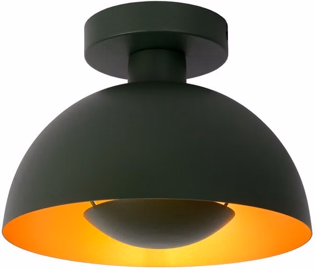 Lucide Modern Round Flush Ceiling Light in Green and Gold/Brass