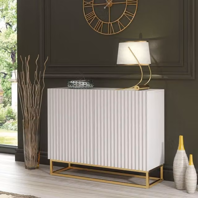 Creative Furniture Ripple Sideboard in White and Gold, Modern Fluted Design, W: 100 cm, H: 80 cm, D: 35 cm