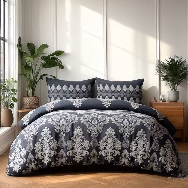 Home Sweet Home UK Polycotton Duvet Cover and Pillowcase Set with Floral Design in Black, W/H: 135 x 200 cm – 1