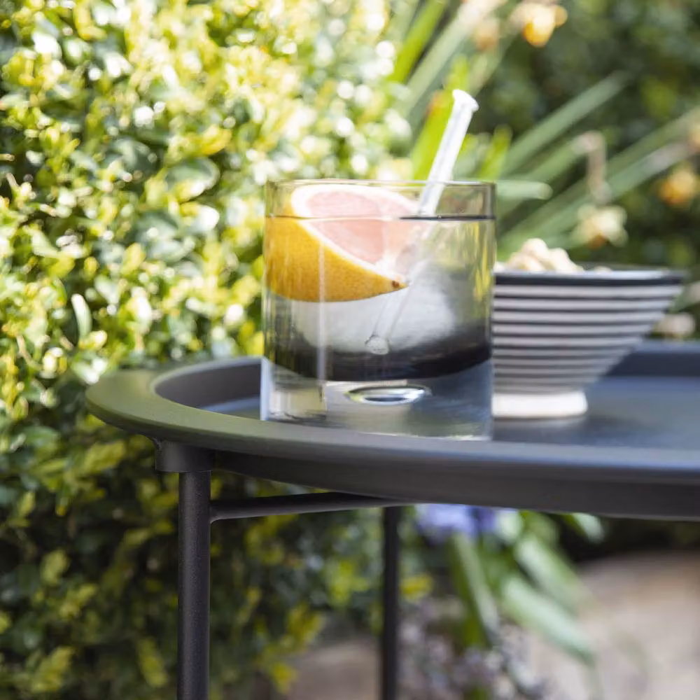 Nöa and Nani Matt Black Round Outdoor Bistro Garden Tray Table in Powder Coated Steel – 2