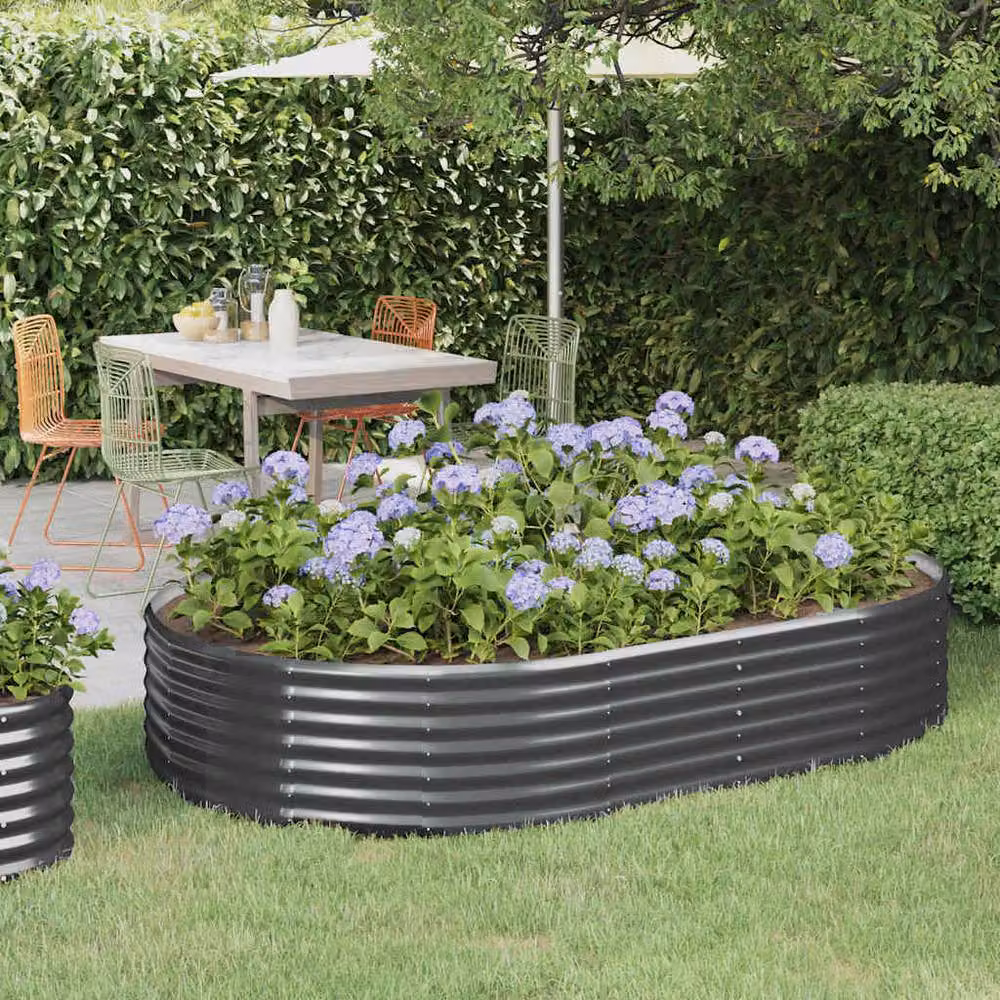 Berkfield Home Garden Powder-coated Steel Raised Bed in Anthracite Black, W/D/H: 214 x 140 x 36 cm – 2