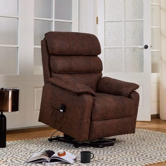 Scarlett Electric Recliner Lift and Tilt Riser Armchair in Brown Air Leather