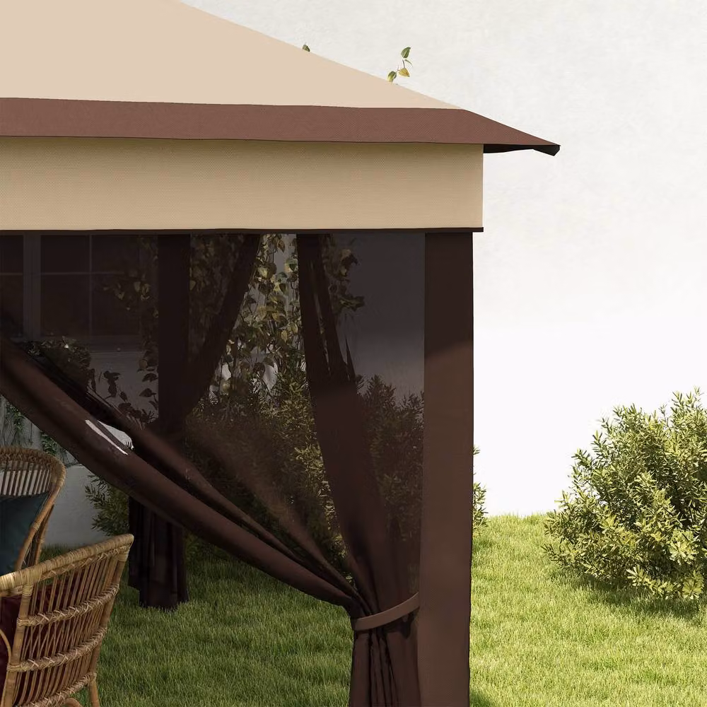 Matteo Beige Pop Up Gazebo with Mesh Walls and UPF 30+ Protection, W/D/H: 326 x 326 x 272 cm – 6