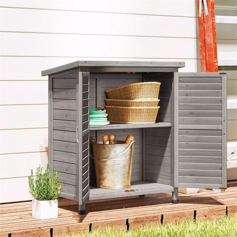 KORVIXA Small Grey Wooden Pent Garden Shed and Outdoor Storage Unit – 2