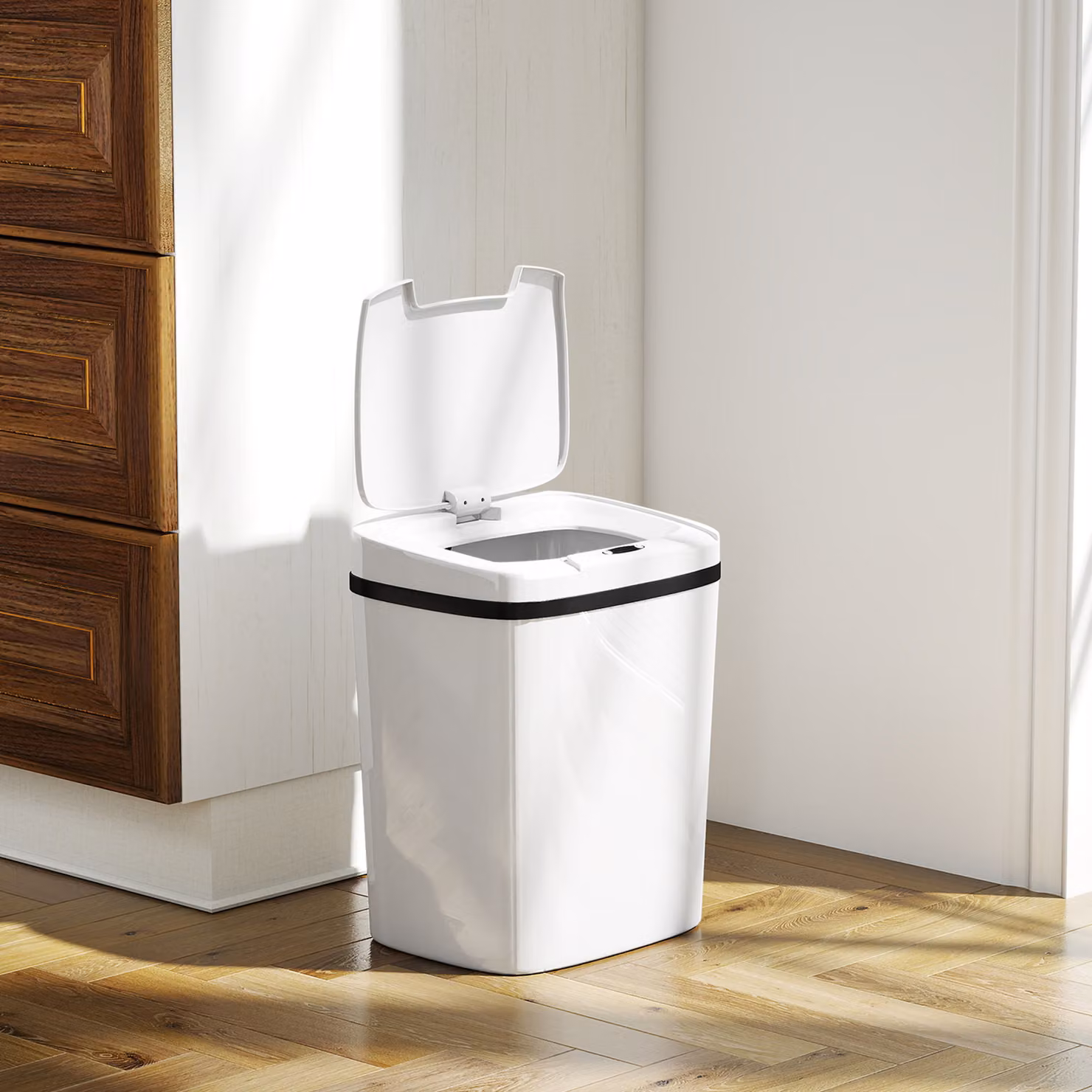 HOMCOM 15L Automatic Sensor Bin, Touchless Kitchen Bin in White – 2