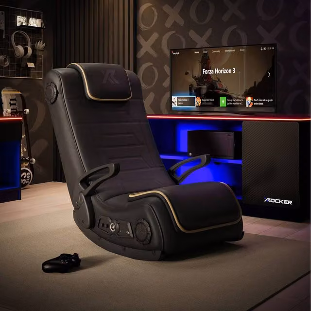 X Rocker Sentinel 4.1 Bluetooth Audio Floor Rocker Gaming Chair in Black PU Leather