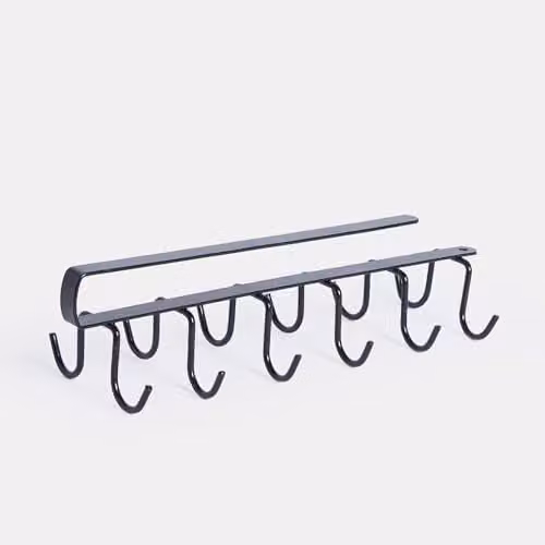 OHS Black Metal Under Shelf Mug Holder and Cup Rack Organiser with 12 Hooks