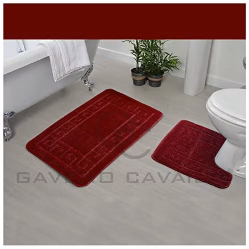 GAVENO CAVAILIA 2 Piece Non-Slip Cotton Greek Bath Mat Set, Red, W: 75 cm, D: 50 cm, H: 2 cm – 3
