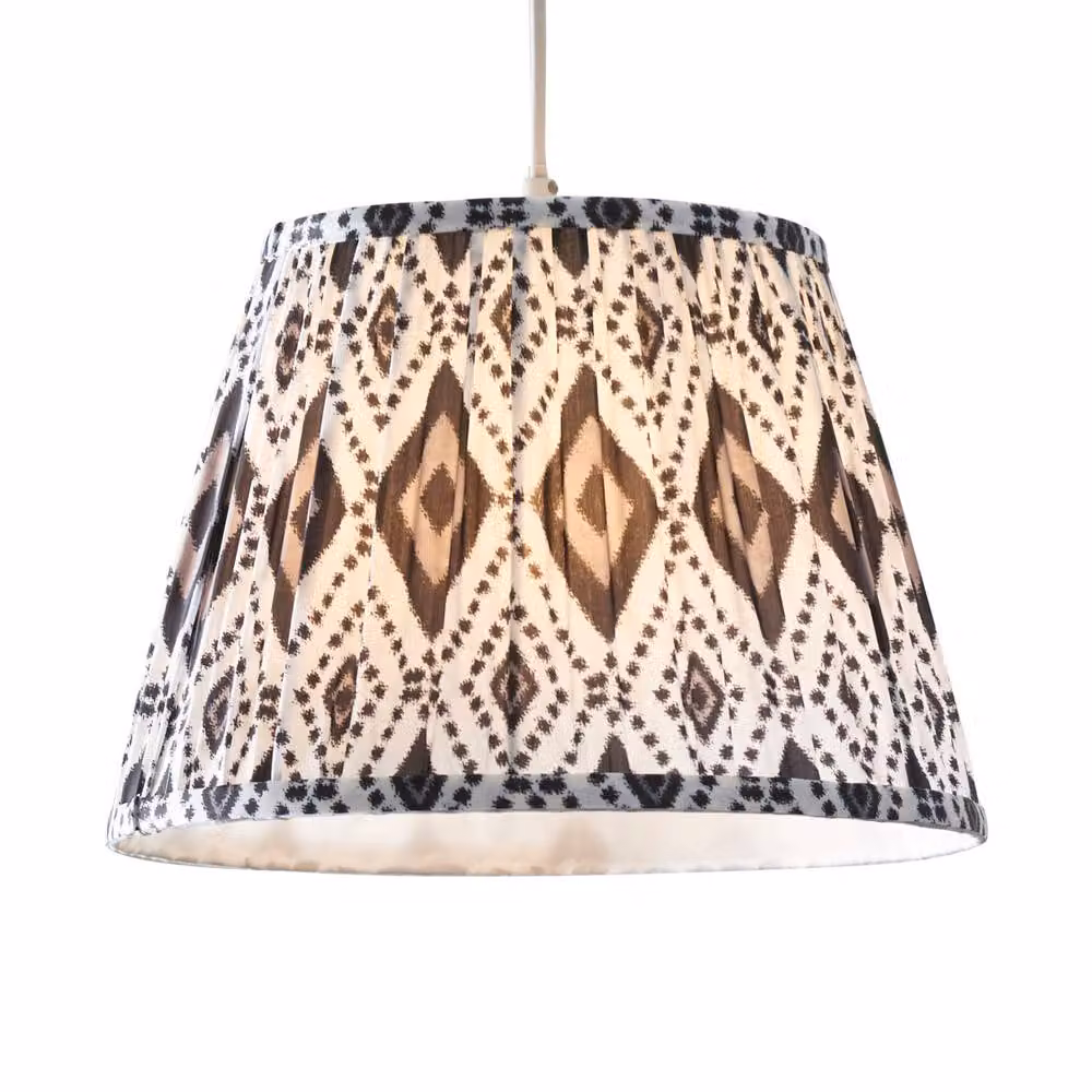 First Choice Lighting Set of 2 Ikat Ethnic Fabric Easy Fit Pendant or Table Lampshades, Black, Multicolour and Brown, Diameter: 30 cm – 2