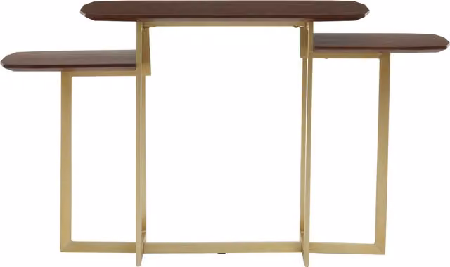 Orsina 3 Tier Walnut Side Tables with Golden Legs in Brown and Gold, W/D/H: 140 x 80 x 40 cm