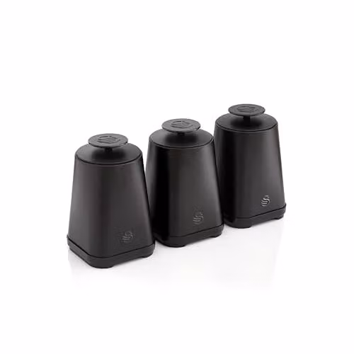 Swan Stealth Set of 3 Airtight Metal Storage Canisters in Black, 1.3 l – 1