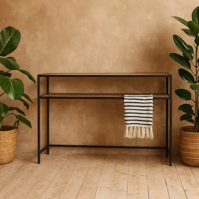 Wyld Haus El Paso Console Table with Wild Oak Veneer Top and Matt Black Steel Base in Natural, W/D/H: 79 x 35 x 35 cm