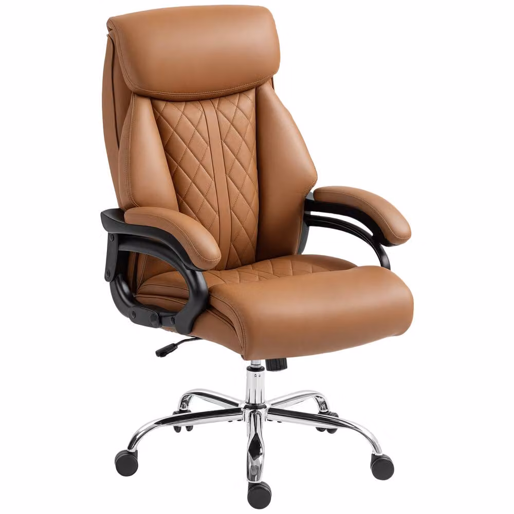 Rolipo Brown Faux Leather Modern Swivel Task Chair for Home Office – 2