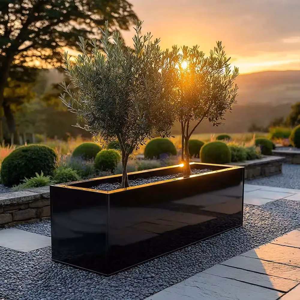 Access Garden Products Galvanised Steel Trough Planter, Black, W: 100 cm, D: 40 cm, H: 40 cm – 6