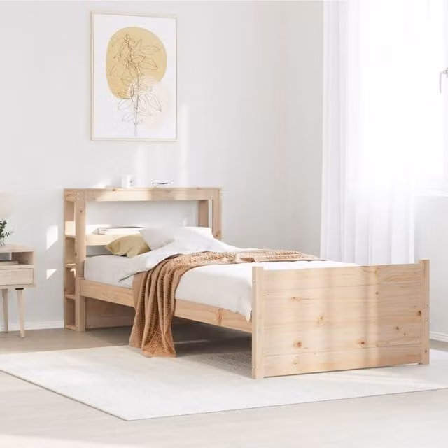 Berkfield Home Small Single Bed Frame with Headboard and Side Compartments in Brown Rustic Pine Wood, W/D/H: 75 x 190 x 75 cm