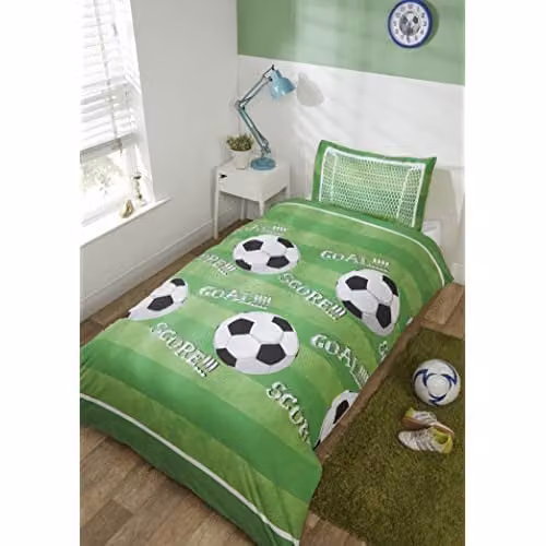 Rapport Home Goal Polycotton Single Duvet Cover and Pillowcase Set, Green, Duvet Cover: 135 x 200 cm, Pillowcase: 50 x 75 cm – 2