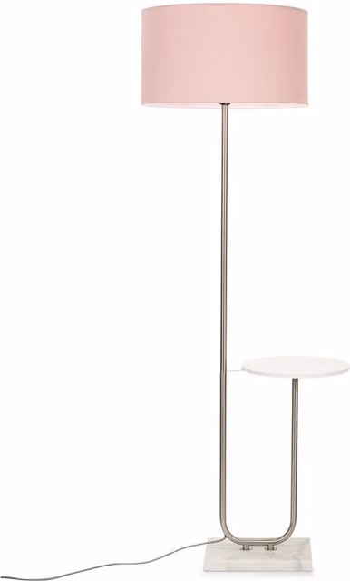 ValueLights Tavel Silver Floor Lamp with Pink Fabric Cylinder Shade