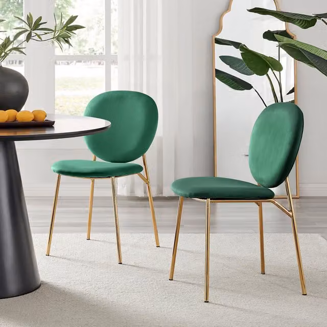 FurnitureboxUK Set of 2 Ivy Modern Velvet Dining Chairs in Green with Gold Metal Legs – 1