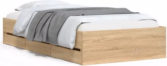 Berkfield Home Modern Bed Frame with Drawers in Sonoma Oak and Beige, W/D/H: 100 x 200 x 33 cm – 1