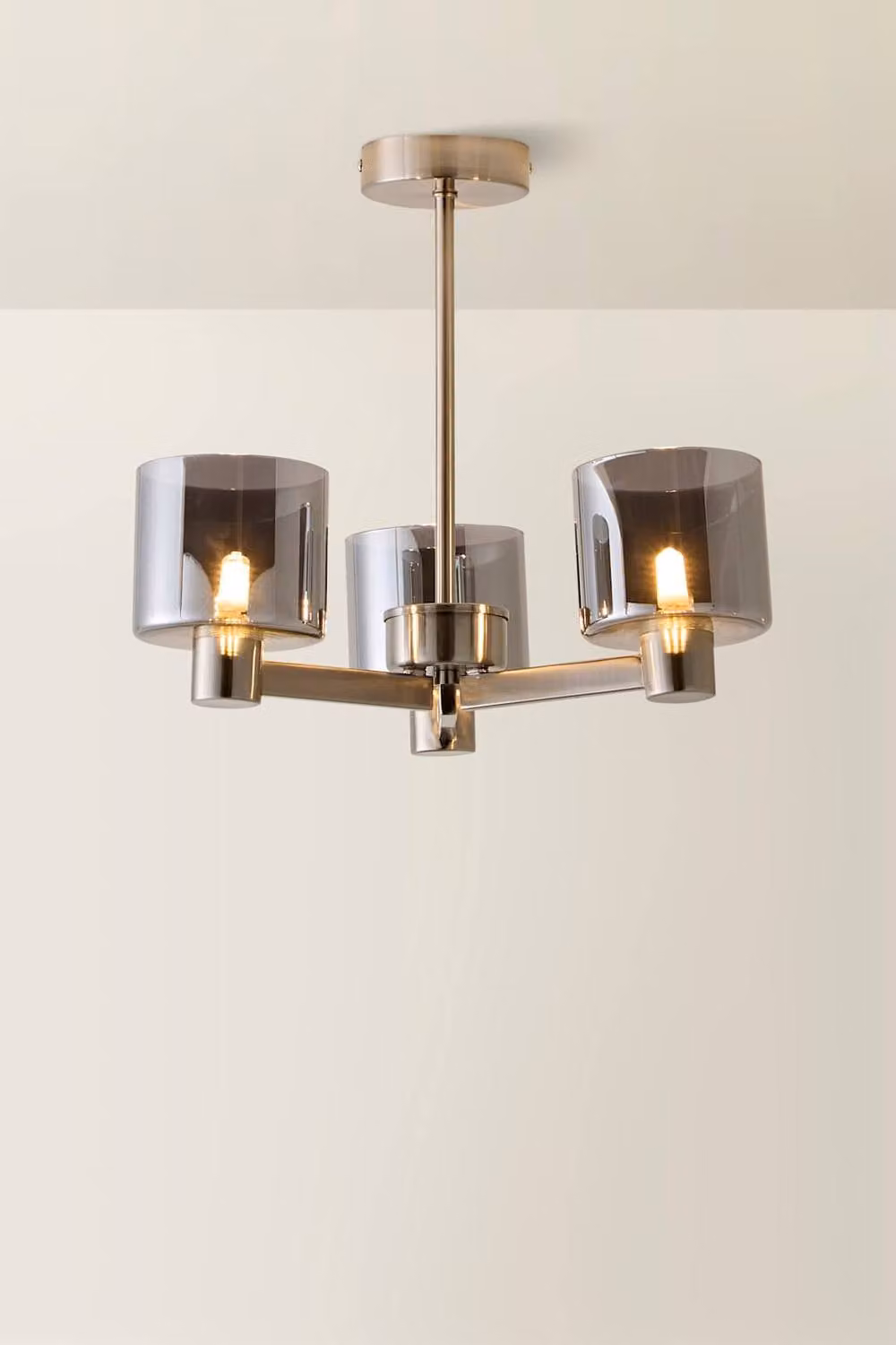 ValueLights Demi 3 Arm Chandelier Ceiling Light with Smoked Glass and Bulbs in Brushed Chrome and Silver – 2