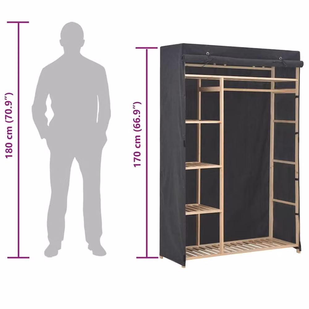 Berkfield Home Grey Fabric and Wood Wardrobe, W/D/H: 110 x 40 x 170 cm – 5