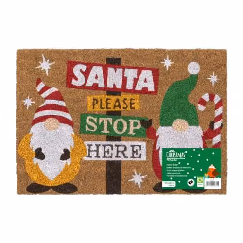 JVL Christmas Coir and PVC Doormat, Santa Stop Here, Multicolour, W: 40 cm, D: 58 cm – 1