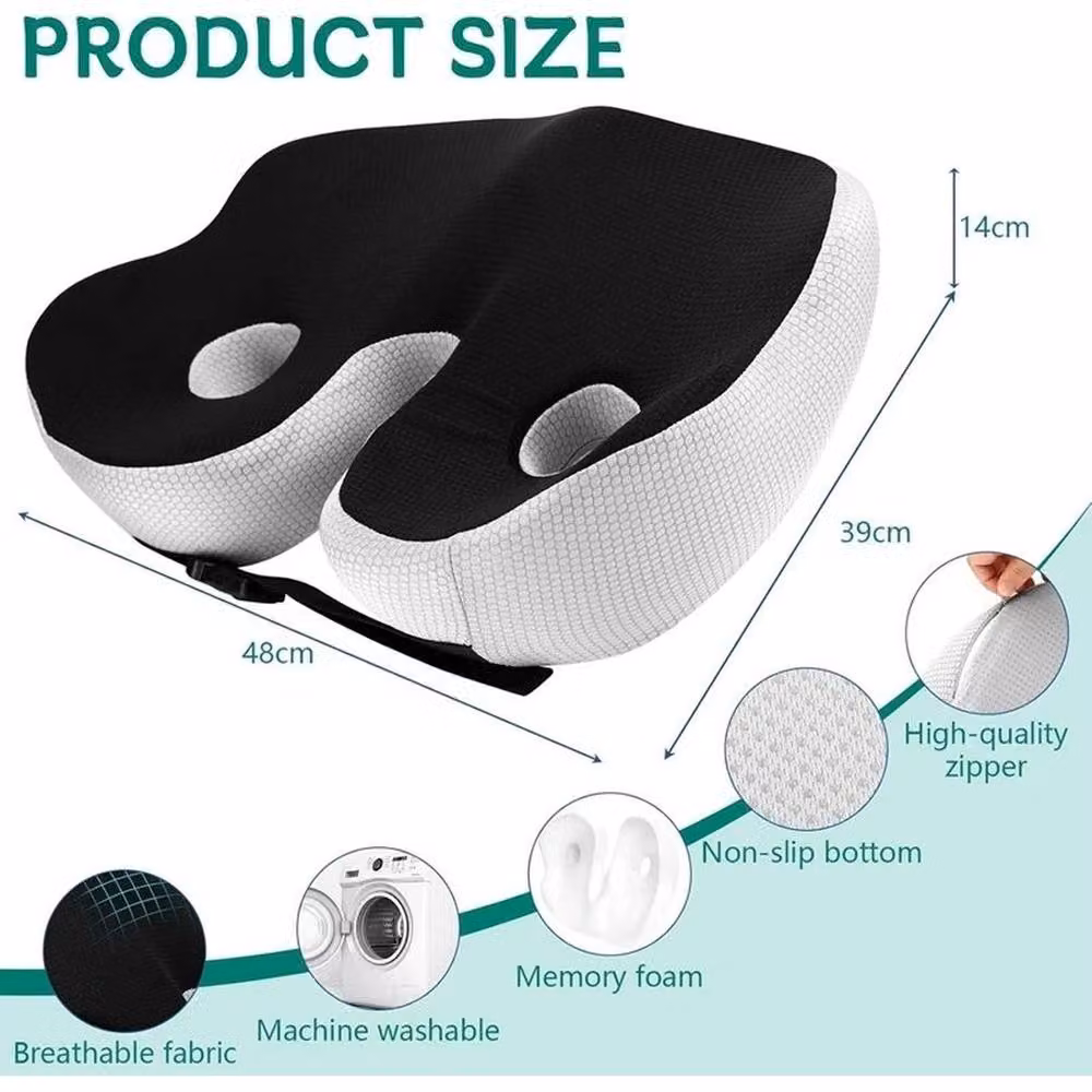 VOGREX Memory Foam Orthopaedic Contoured Coccyx Seat Cushion for Office Chairs, Black – 2