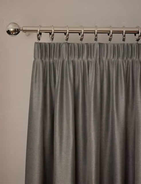 M&S Grey Velvet Thermal Pencil Pleat Curtains