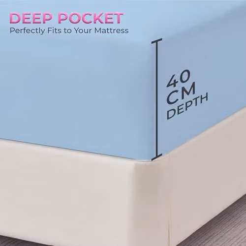 Snug City Double Microfibre Soft Touch Fitted Sheet, Light Blue, Extra Deep 40 cm – 3
