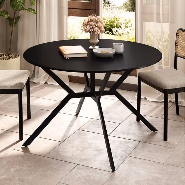 Costway Mid-Century Round Drop Leaf Dining Table in Black, W: 120 cm, H: 75 cm
