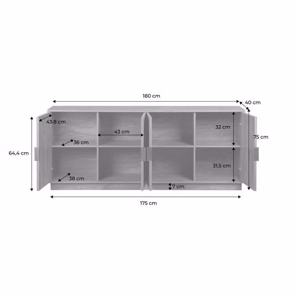 sweeek Exotic 4-Door Mango Wood Effect Sideboard with Grooved Design in Brown and Gold, W: 180 cm – 3