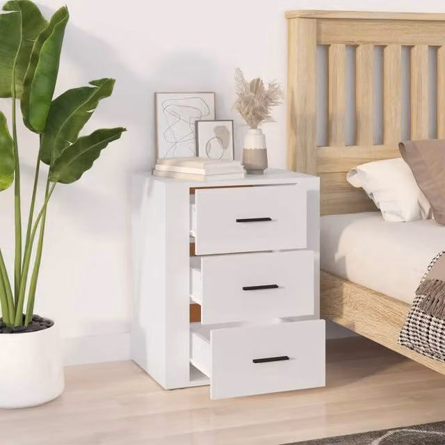 Berkfield Home Classic Bedside Cabinet in White, W/D/H: 50 x 36 x 60 cm – 1