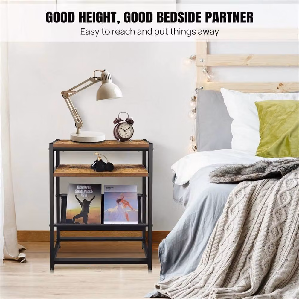 Nordara Type A Slim Bedroom Sofa Side End Table with Magazine Holder Rack in Black – 5