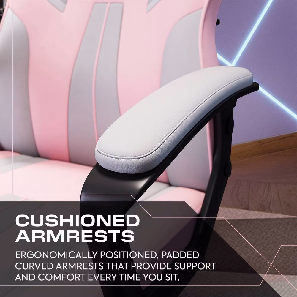 X Rocker Tempest Ergonomic Gaming Chair in Light Pink with Extra Wide Seat and Synthetic Leather Finish – 4