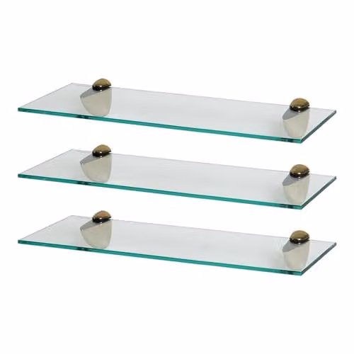 Harbour Housewares Set of 3 Floating Glass Bathroom Shelves in Gold and Transparent, W: 50 cm, D: 13 cm, H: 3 cm – 1