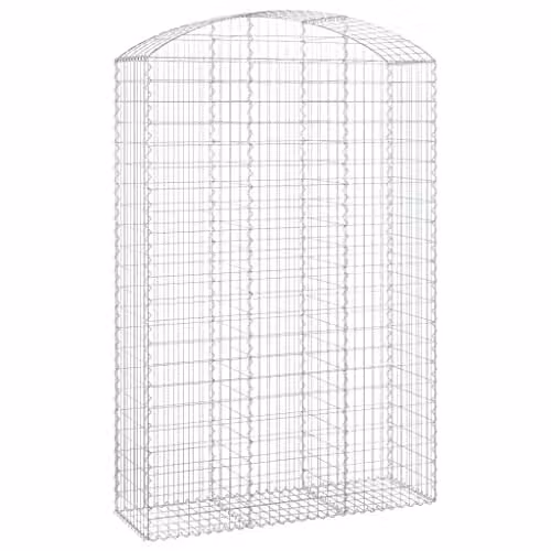 vidaXL Arched Gabion Basket Cage Made of Silver Galvanised Steel for Outdoor Garden Retaining Walls and Planters, W: 150 cm, D: 50 cm, H: 220/240 cm