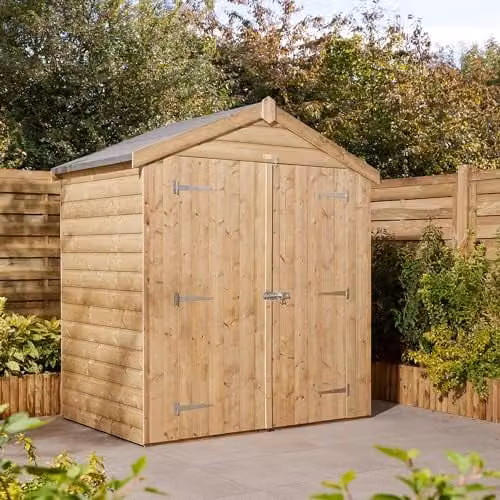 Rowlinson Premier Shiplap Apex Shed with Double Doors, Brown, W: 182.88 cm, D: 121.92 cm, H: 193.99 cm