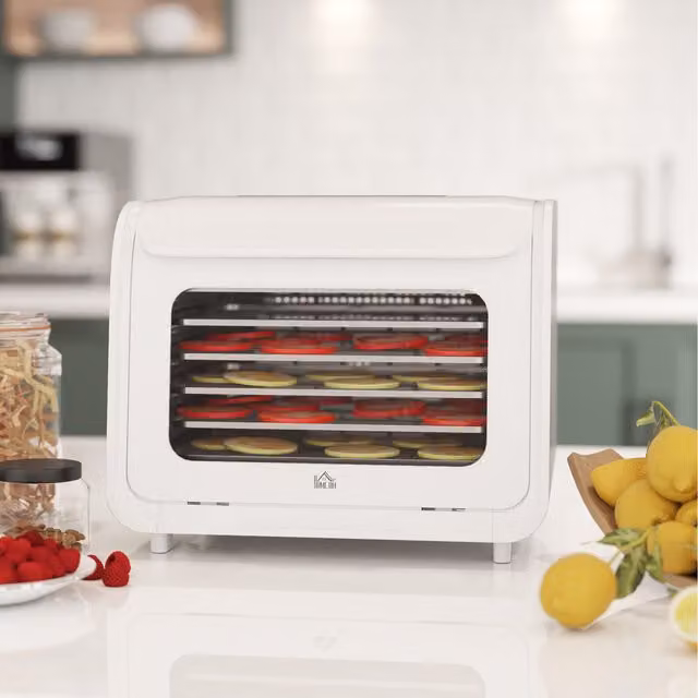 HOMCOM Food Dehydrator with 6 Stainless Steel Trays, 350W, White