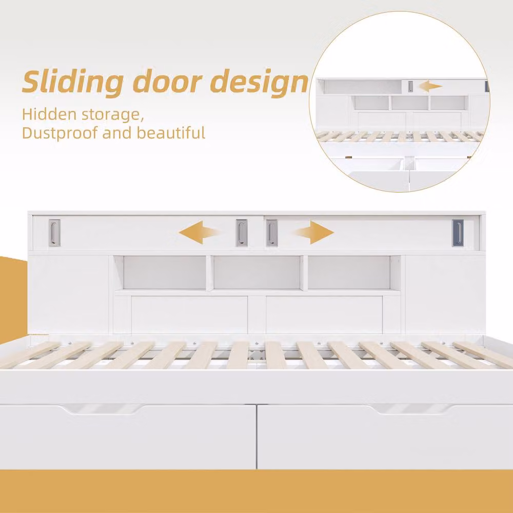 ModernLuxe Kids Single Daybed with Drawers and Storage Headboard, White, W/D/H: 90 x 190 x 200 cm – 4