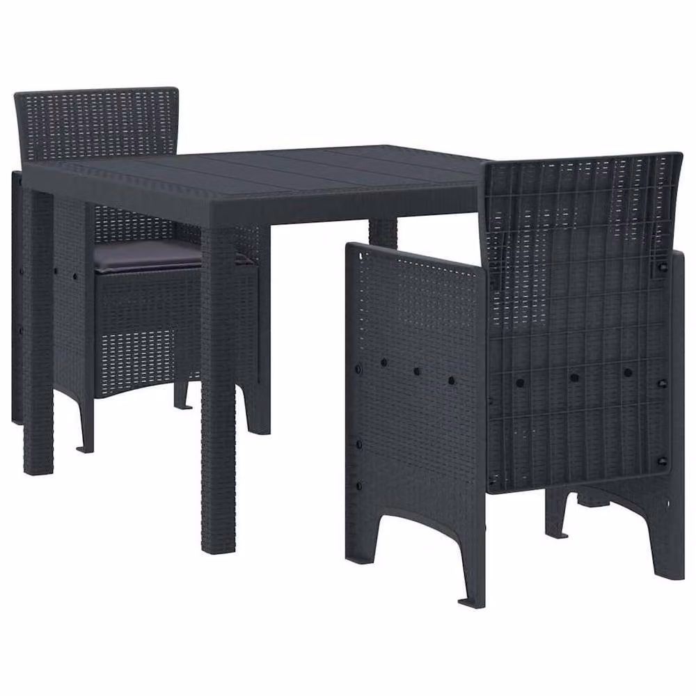 Berkfield Home Modern 3 Piece Poly Rattan Garden Dining Set with Cushions in Anthracite Dark Grey – 3